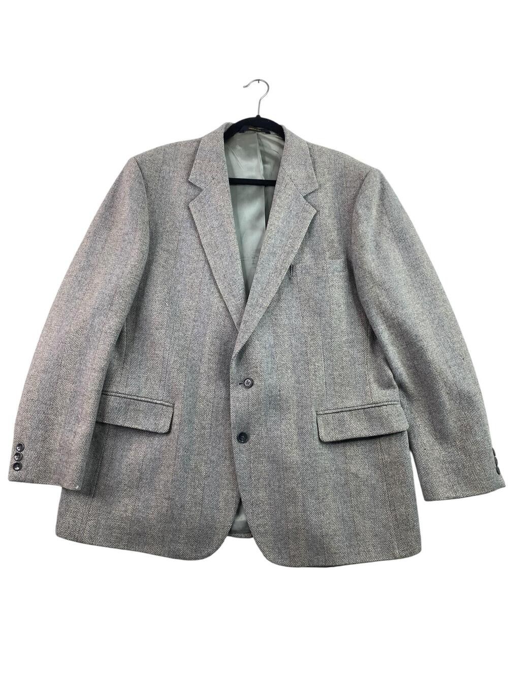 Imperial By Haggar Sport Coat Mens 42 Gray Herringbone Wool Tweed Blazer Vintage